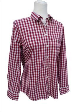 J. Crew Cotton Blend Gingham Women's Button-Down Shirt White & Berry Large